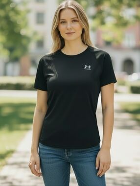 Under Armour Heatgear Compression Tee Women XL Black Short Sleeve Crew Neck